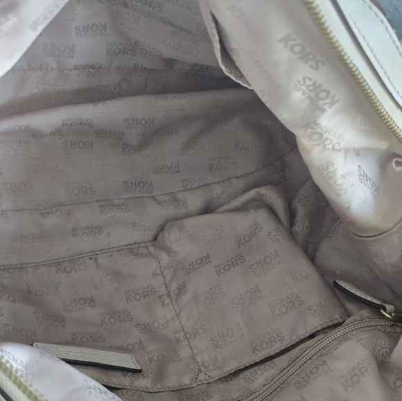 Michael Kors Handbag Bedford Women Medium Logo Jacquard Satchel Beige Vanilla - Picture 13 of 15